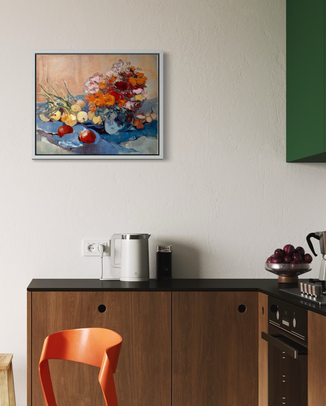 nature.morte.elisabeth.hahn.deco2 Elisabeth Hahn, Nature morte, bouquet de fleurs et fruits, huile sur toile