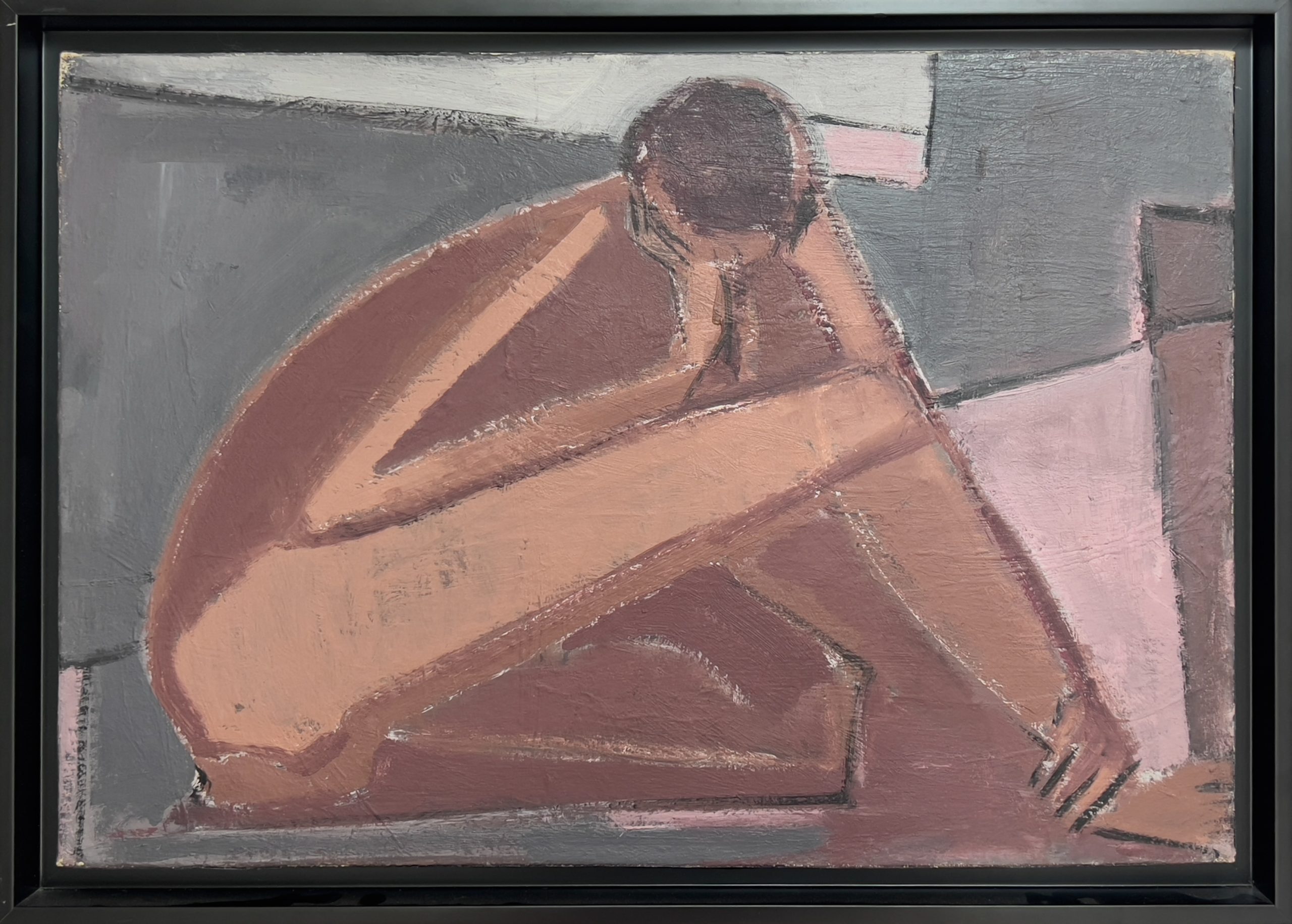 Tableau cubiste femme oeuvre unique rose et gris art moderne