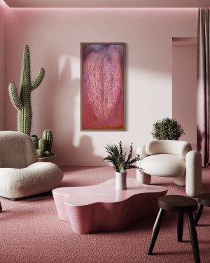Mise en scène d'un tableau originale signé unique en décoration nuances de rose galerie d'art Cannes