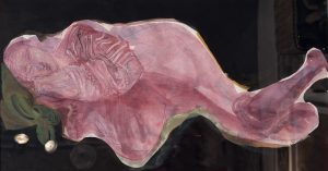 Stéphane Herbelin, Femme allongée en rose, aquarelle et pastel sur papier, figure féminine