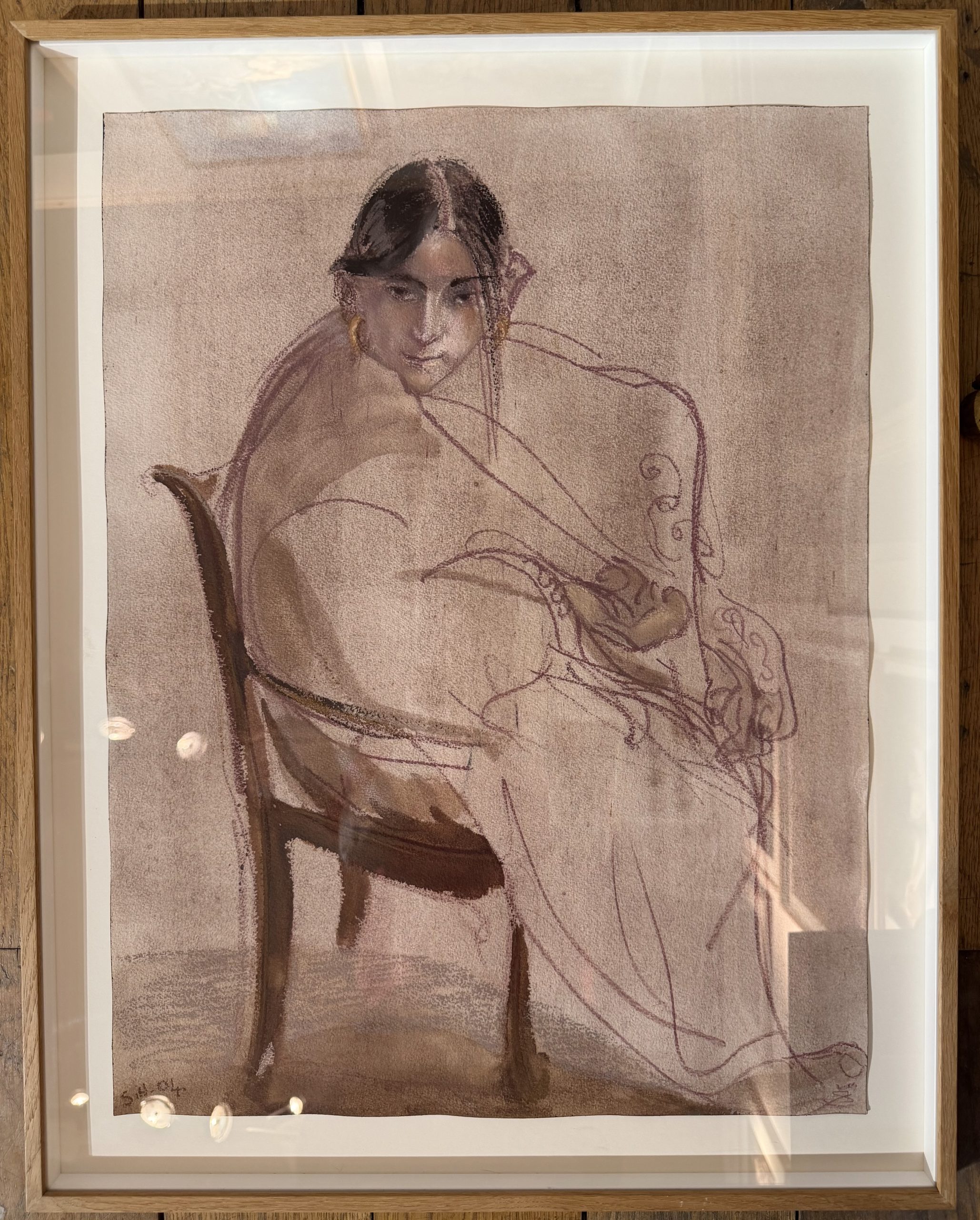 stephane-herbelin-femme-assise-aquarelle-pastel-cadre