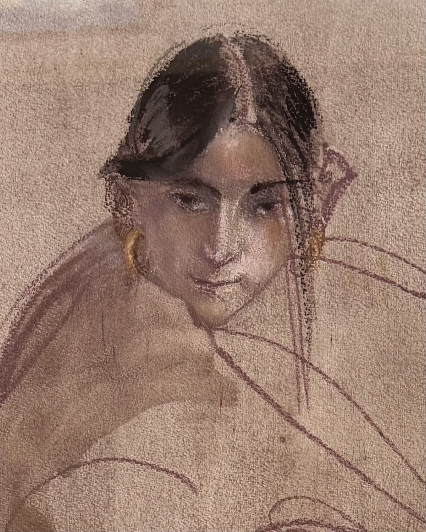 stephane-herbelin-femme-assise-aquarelle-pastel-detail Stéphane Herbelin, Femme assise, aquarelle et pastel sur papier, étude de figure féminine