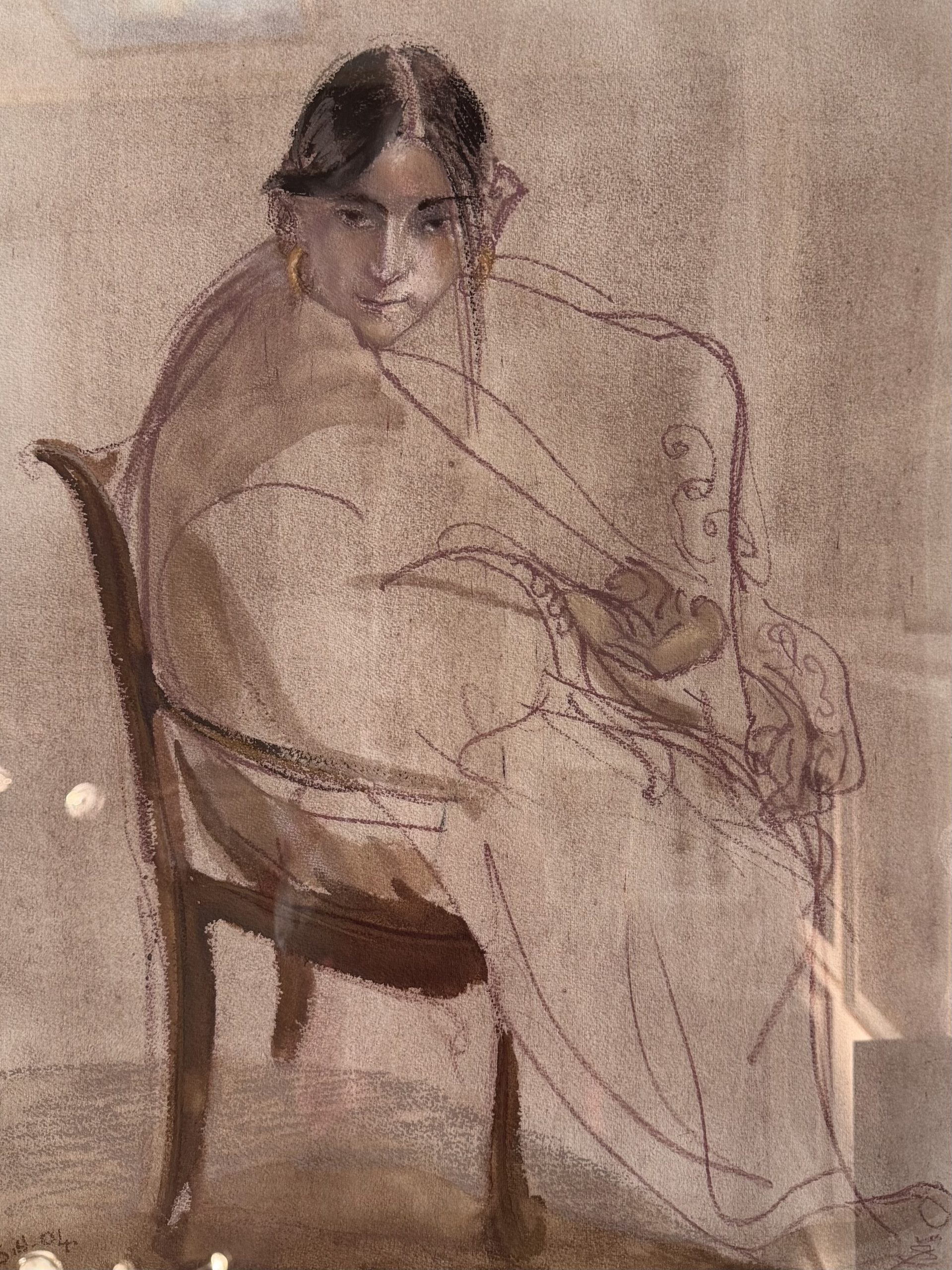 Stéphane Herbelin, Femme assise, aquarelle et pastel sur papier, étude de figure féminine