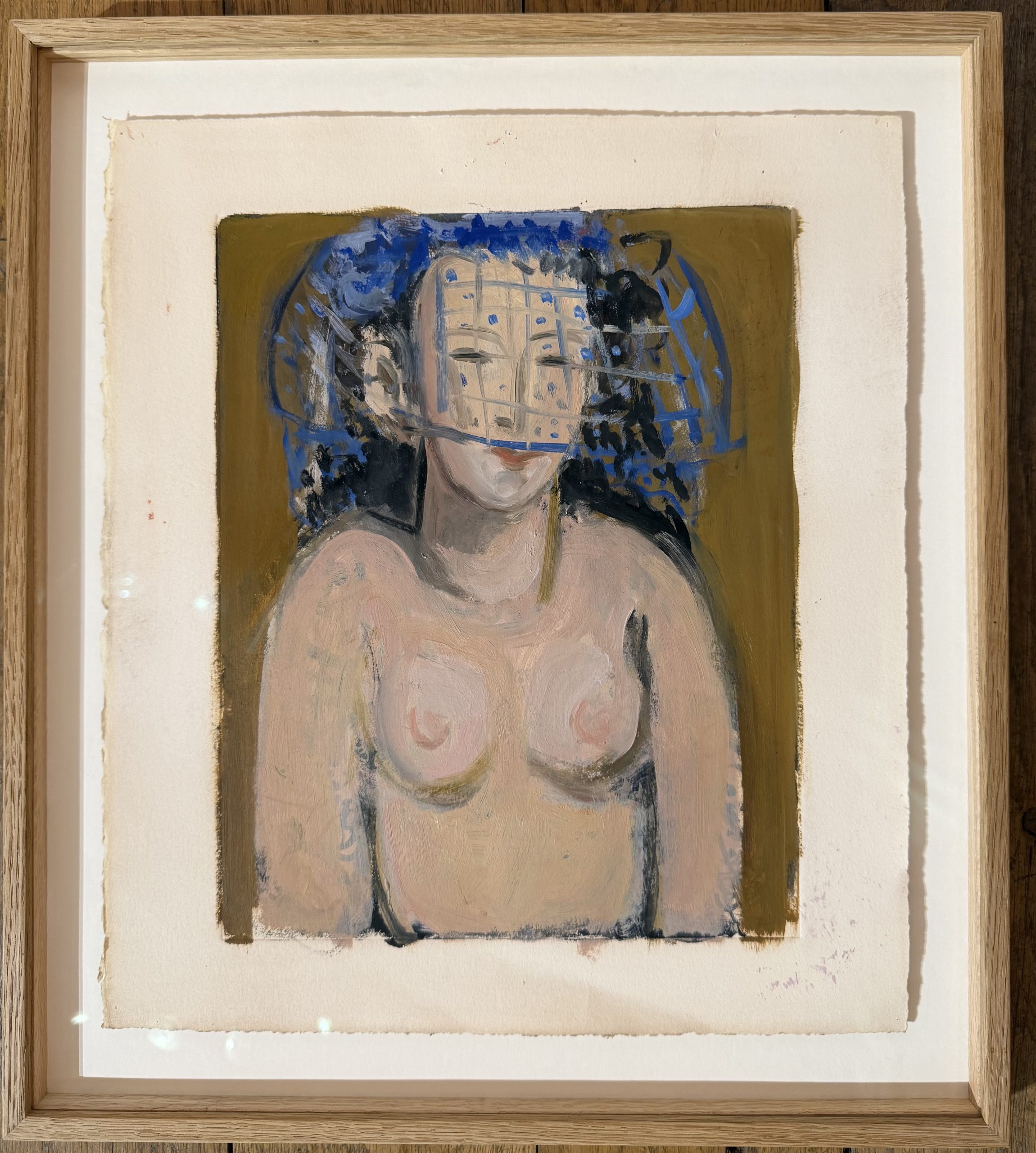 stephane.herbelin.femme.a.la.voilette.cadre Découvrez Femme à la voilette de Stéphane Herbelin, une huile sur papier délicate et expressive où la figure féminine se dévoile entre ocre, bleu et gestes libres.