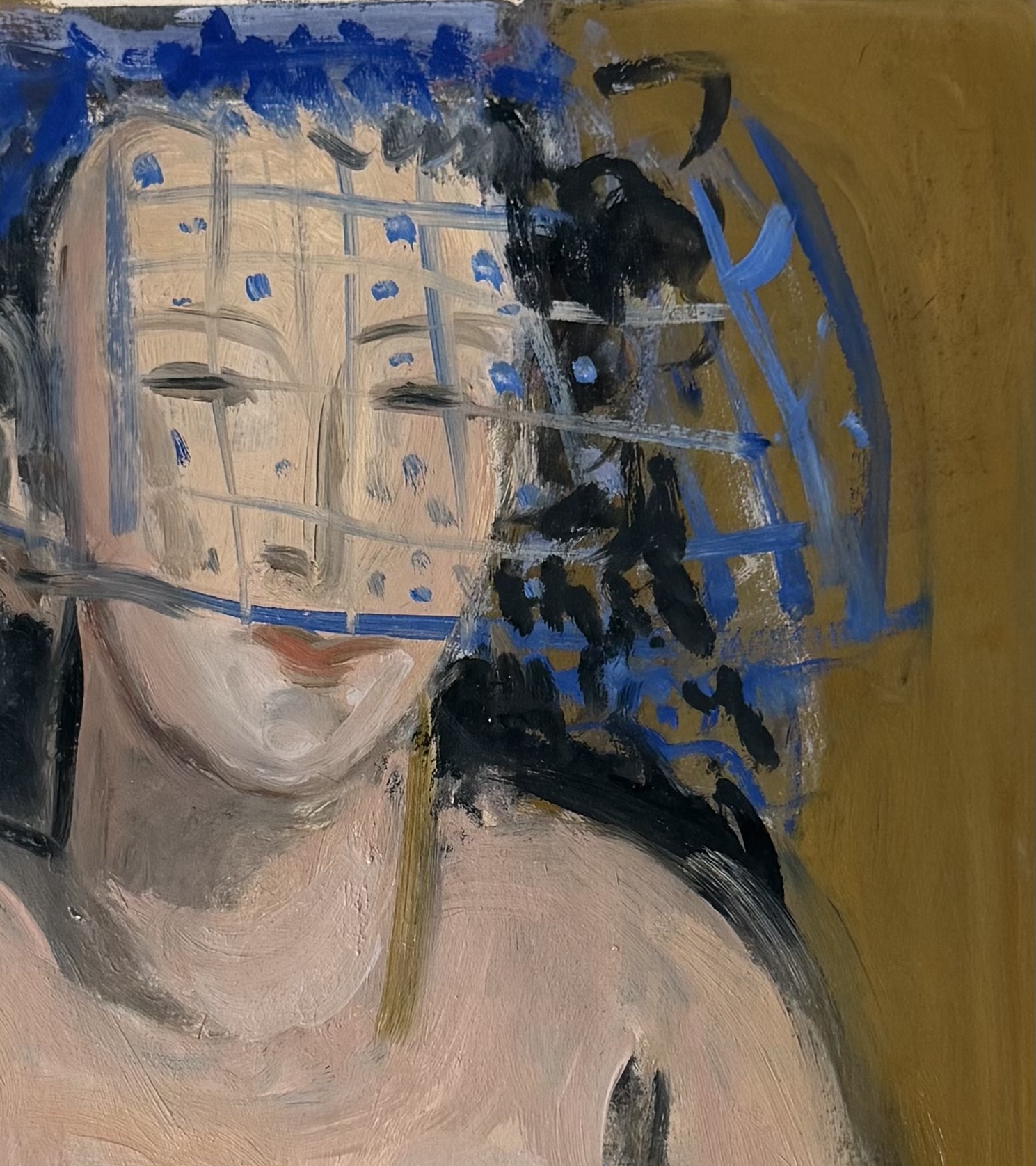 stephane.herbelin.femme.a.la.voilette.detail Découvrez Femme à la voilette de Stéphane Herbelin, une huile sur papier délicate et expressive où la figure féminine se dévoile entre ocre, bleu et gestes libres.