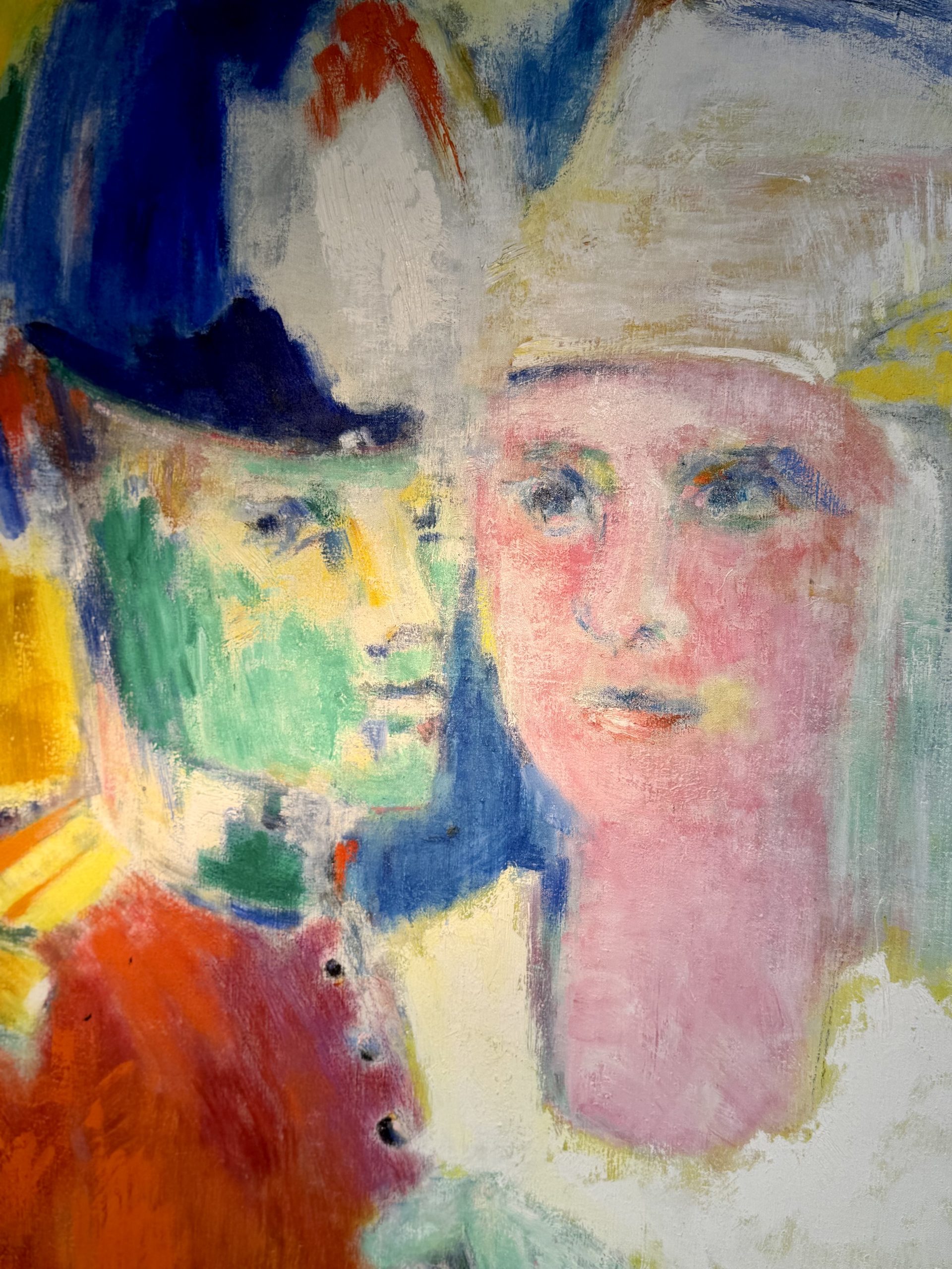 Découvrez Le Saint-Cyrien d’Yvonne Mottet, une grande huile sur toile de 157,5 × 132 cm, entre peinture figurative, couleur et construction cubiste.